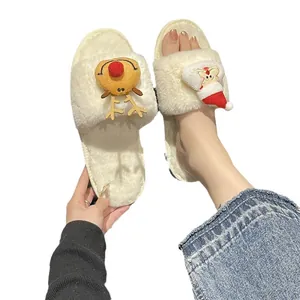 Festive Christmas furry slippers featuring cute reindeer and Santa Claus decorations