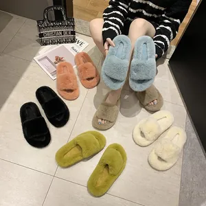 Stylish faux fur flat slippers for women available in various colors for cozy indoor use