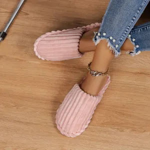 Gemütliche rosa Cord-Plüschhausschuhe für Damen für Wärme und Komfort im Winter
