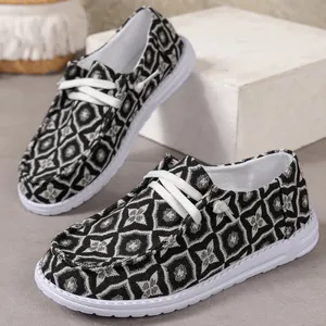 Damen Casual Canvas Schuhe Buntes Muster Bedruckt Flache Slipper Komfortabel Atmungsaktiv Wandern Sneakers Große Größe