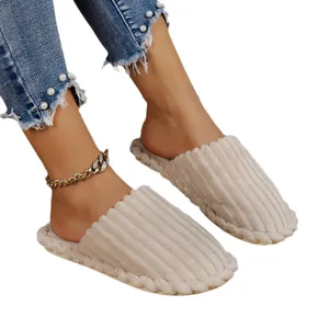 Pantofole da interno in velluto a coste e peluche da donna, calde scarpe chiuse per l'inverno.