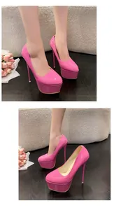 Detailansichten von pinkfarbenen 16 cm Plateau-High-Heels für Damen mit Stiletto-Absatz