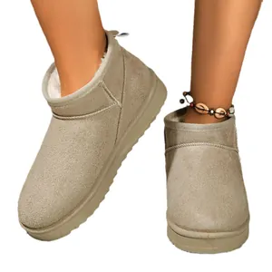 Cozy women's shearling lined beige snow boots with slip-on warm winter style