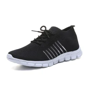 Atmungsaktive schwarze Strick-Sneaker für Damen und Herren, bequeme leichte Laufschuhe