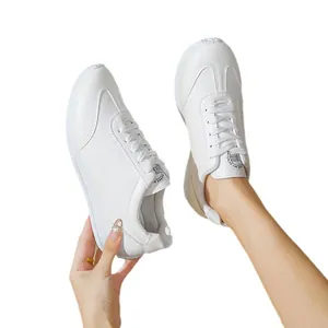 Classic white casual athletic sneakers for women with ultra-soft sole and lace-up design