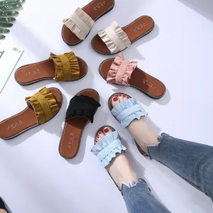 Claquettes d'été élégantes pour femmes avec brides à volants en plusieurs coloris