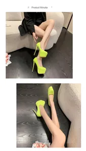 Detailansicht der sexy neongrünen Stiletto-Pumps mit 16 cm Absatz und Plateausohle