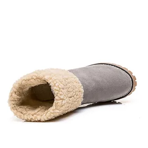 Detalle de botines de invierno grises con forro polar cálido y suela de goma resistente.