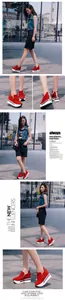 Elegantes zapatillas rojas con cuña y plataforma para mujer en un entorno urbano