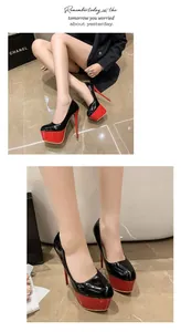 Detailansicht sexy 16cm rot-schwarze Stöckelschuhe mit Plateau und dünnem Absatz
