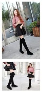 Schwarze Overknee-Stiefel aus Wildleder für Damen mit flachen Absätzen im Freien