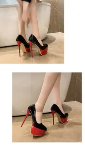 Detailansicht der sexy 16 cm zweifarbigen Stiletto-Absätze mit hoher roter Plattform