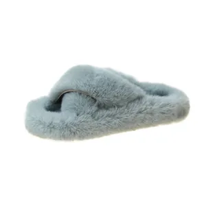 Comfortable women's cross strap faux fur slippers for warm indoor and outdoor use