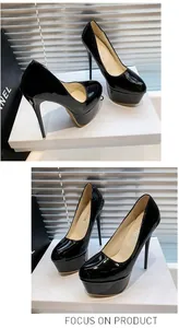 Elegante schwarze Lackleder-Plateau-Pumps mit 16 cm hohen Stiletto-Absätzen