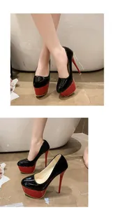Sexy 16 cm Plateau-High-Heels in Schwarz und Rot für modische Nachtclub-Outfits im Herbst