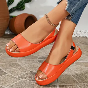 Sandalias de plataforma con punta abierta en naranja vibrante para mujer, estilo casual