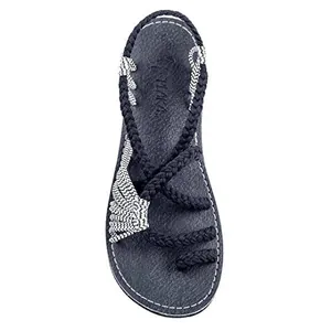 Vue détaillée de dessus de sandales plates en corde tressée pour femmes en bleu marine