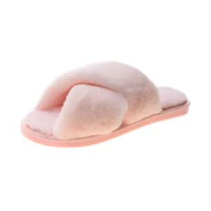 Weiche rosa Kunstpelz Hausschuhe für Damen mit gekreuzten Riemen gemütliche Schuhe