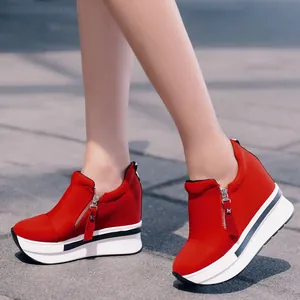 Zapatos Informales de Lona para Mujer con Plataforma Cremallera Lateral Sneakers de Cuña Estilo Coreano Aumento de Altura Liso