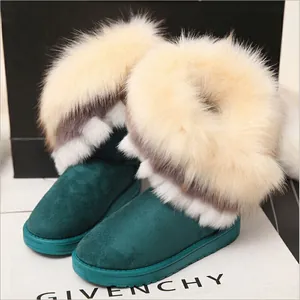 Bottes de neige vert émeraude pour femmes avec col en fausse fourrure et plateforme