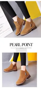 Bottines tendance en daim marron avec fermeture éclair latérale et talon bloc épais