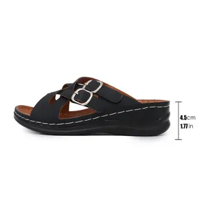 Detail view showing 4.5cm wedge heel height for black casual slippers