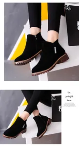 Bottines classiques en daim noir pour femmes avec fermeture éclair latérale et talon