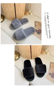 Pantoufles d'intérieur en fausse fourrure pour femmes en gris et noir élégant