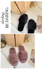 Pantoufles confortables en fausse fourrure pour femmes en noir et rose poudré élégant