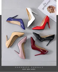 Collection of colorful pointed-toe stiletto pumps with elegant patent leather finish
