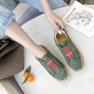 Mocassins plats ajourés respirants pour femmes vert foncé avec bande élastique colorée