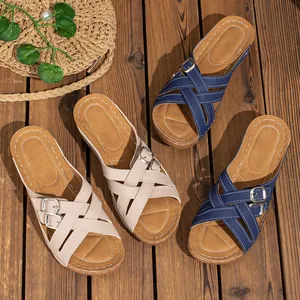 Stylish women's platform wedge sandals with adjustable cross straps and peep toe design