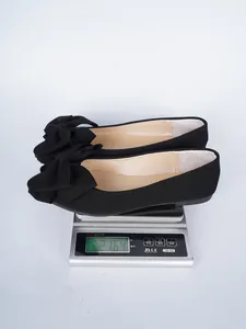 Women's black flat ballet shoes with elegant bowknot detail showing 216.4g weight