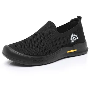 Chaussures de marche homme flyknit respirantes sans lacets noires, baskets décontractées