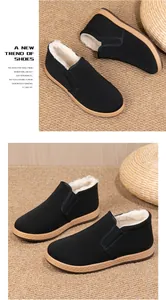 Detailed view of warm fleece lining inside black men's winter slip-on loafers