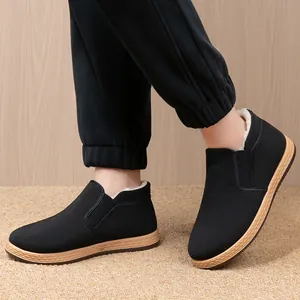 Classic men's winter slip-on cotton shoes with warm fleece lining and non-slip rubber soles