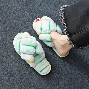Komfortable Regenbogen bunte Plüsch-Hausschuhe für Damen im Winter für Innen