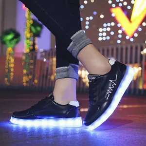 Stylish LED light-up shuffle sneakers featuring USB charging and bright glowing soles