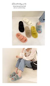 Cozy faux fur slides slippers with double straps in various colors for autumn and winter