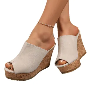 Elegantes sandalias de cuña para mujer con punta abierta y suela de plataforma de corcho