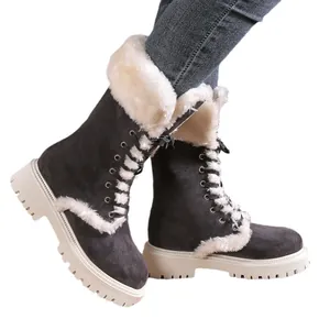 Winter warm plush-lined snow boots with thick soles and stylish lace-up design.