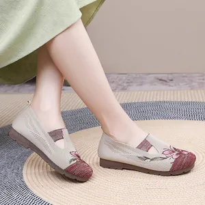 Floral embroidered mesh slip-on loafers for women with a comfortable soft sole