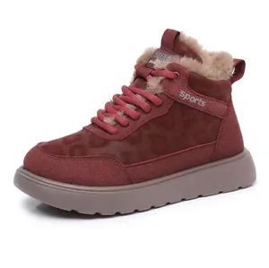 Botas de Nieve de Invierno para Mujer Forro de Peluche Cálido Estampado de Leopardo Suela Gruesa Antideslizante Zapatos de Algodón