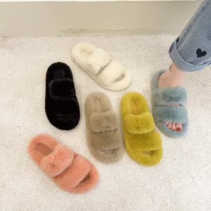 Cozy and soft faux fur slippers in multiple colors with double strap design for women
