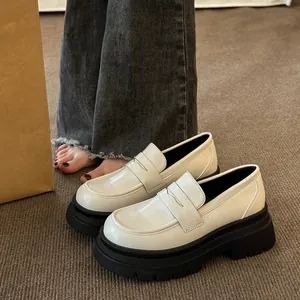 Women's Japanese Retro Thick Sole Loafers Round Toe Platform PU Leather JK Style Chunky Heel French Shoes Spring Autumn Casual