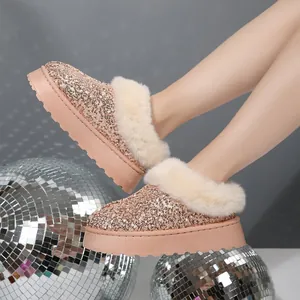 Botas de nieve con plataforma de lentejuelas de oro rosa y forro de pelo sintético