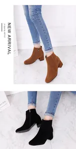 Stivaletti da donna in pelle scamosciata con tacco medio grosso nei colori marrone e nero