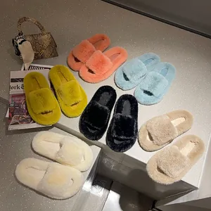 Overview of cozy women's faux fur open-toe slippers in multiple vibrant colors for home