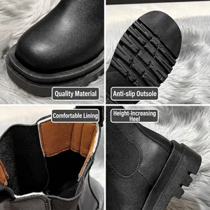 Detailed view of black platform Chelsea boots showing material and sole texture.