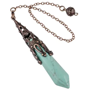 Vintage copper alloy hexagonal turquoise crystal pendulum for yoga and meditation